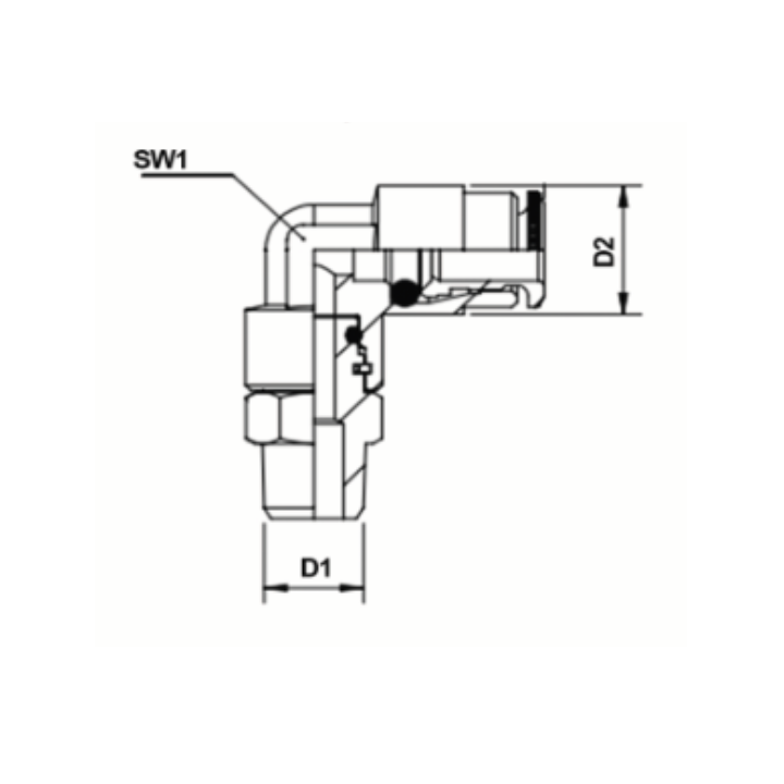 Złącze wtykowe kątowe obrotowe M10x1, Ø 4mm